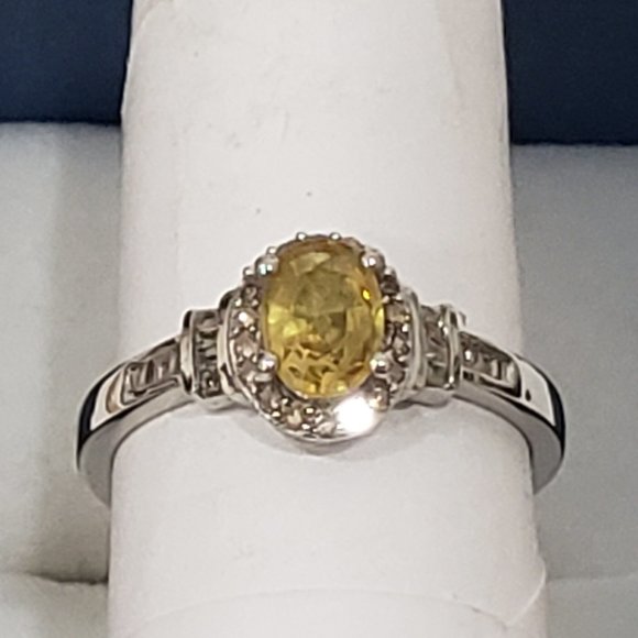 Yellow Sapphire & Diamond (.25ct) ring in Platinum over 925 Sterling 1.25ct sz 8 - Picture 4 of 6